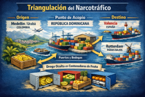 Ruta triangular del narcotráfico: la droga salía de Colombia, era acopiada en República Dominicana y enviada a Europa oculta en contenedores de frutas.