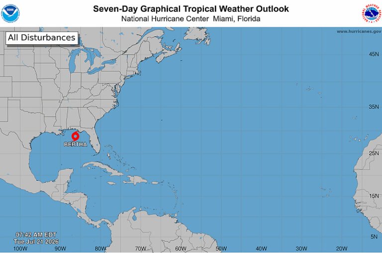 Tormenta Bertha con viento máximos de 95 kilómetros por hora